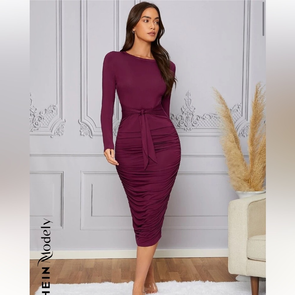 Knot Front Ruched Bodycon Dress